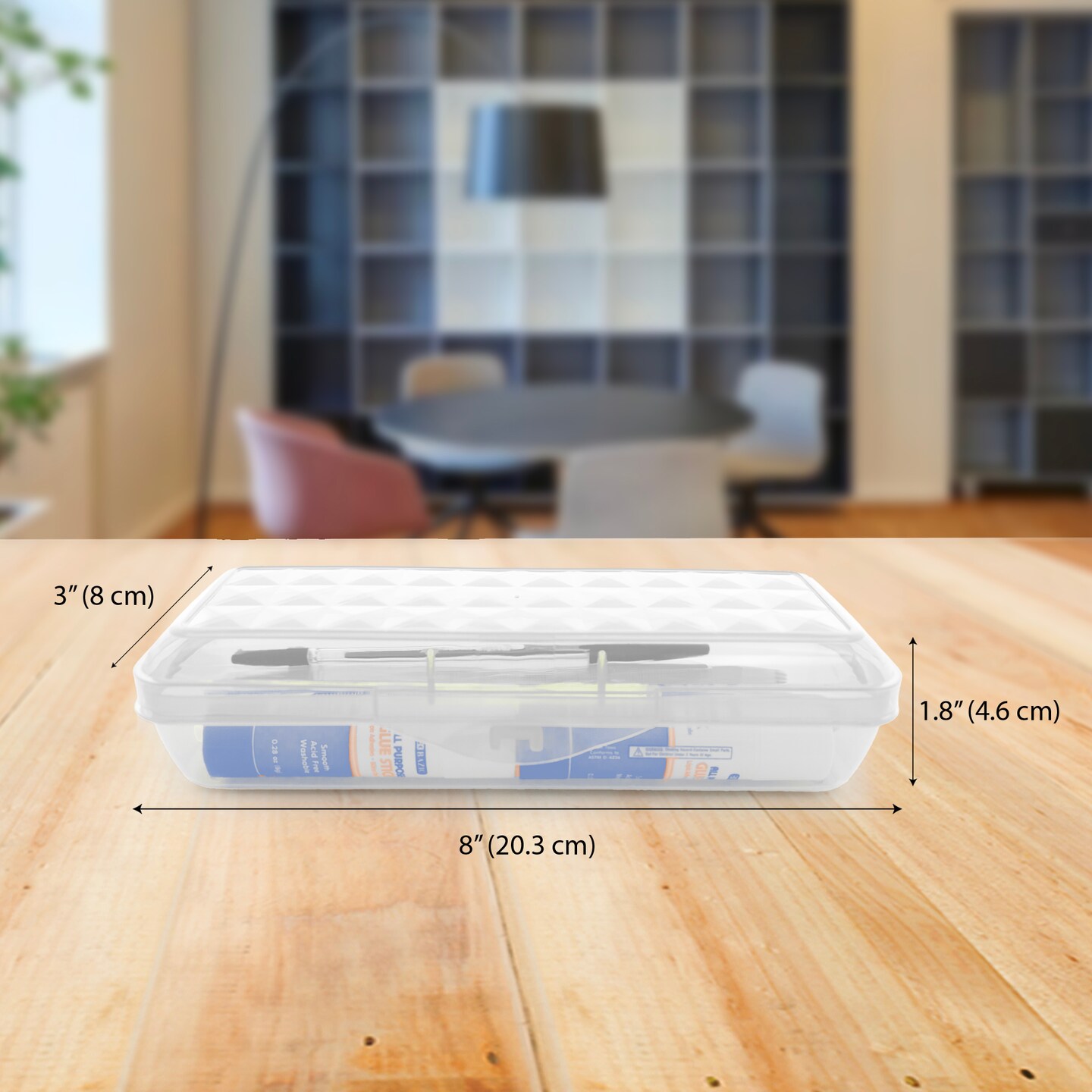 BAZIC 8&#x22; LUCENT Clear Pencil Case Organizer Box