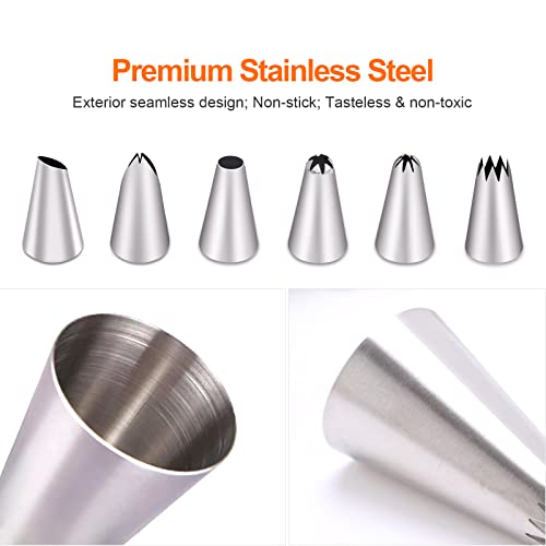 110 Pieces Piping Bags and Tips Set, Cake Decorating Kit with 100 Disposable Pastry bags, 1 Reusable Silicone Piping Bag, 6 Stainless Steel Piping Tips, 1 Coupler, 2 Frosting Bags Ties