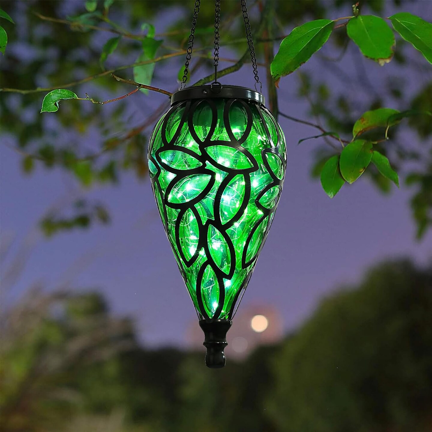 Garden Decorative Solar Lights for Patio, Lawn, and Backyard: 15 Cool White LEDs Twinkle Effect Tear-Shaped Hanging Lantern Decor Outdoor Plastic Solar Lantern