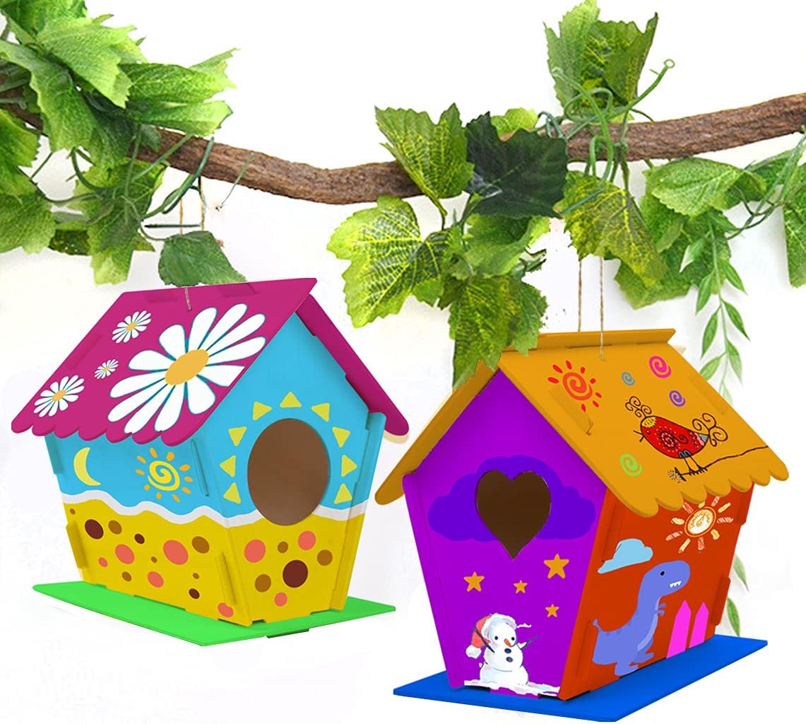 DIY Birdhouse Kit - 2 Pack, Includes Paints &#x26; Brushes, Wooden Crafts for Kids