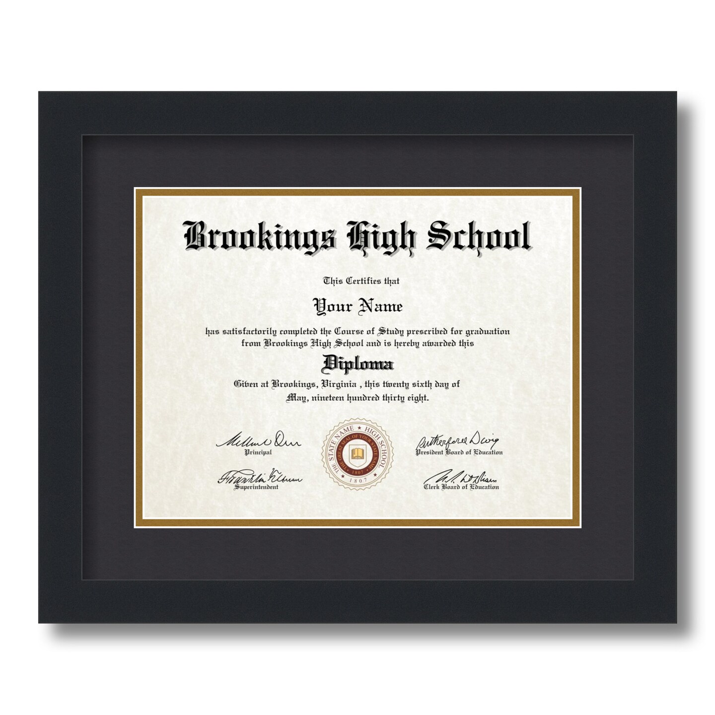 ArtToFrames 9x12 inch Diploma Frame - Framed with Black and Gold Mats, Comes with Regular Glass and Sawtooth Hanger for Wall Hanging (D-9x12)