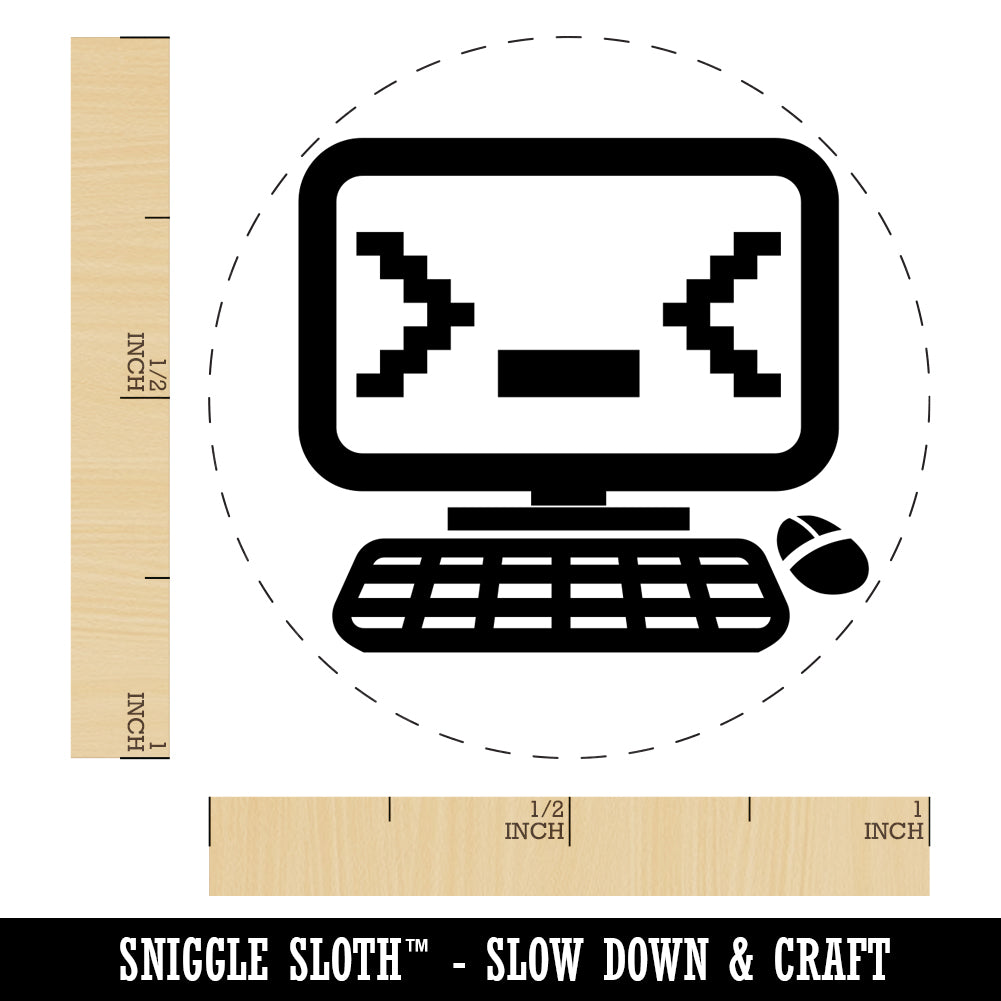 Troubled Kawaii Computer Face Emoticon Self-Inking Rubber Stamp for Stamping Crafting Planners
