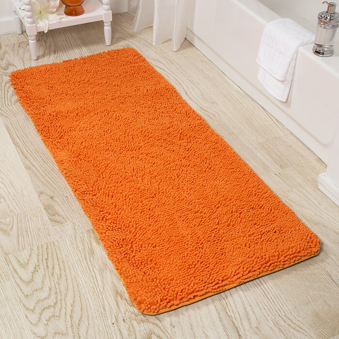 Lavish Home Memory Foam Shag Bath Mat 2X5 Feet Orange Polyester Chenille Non-Slip