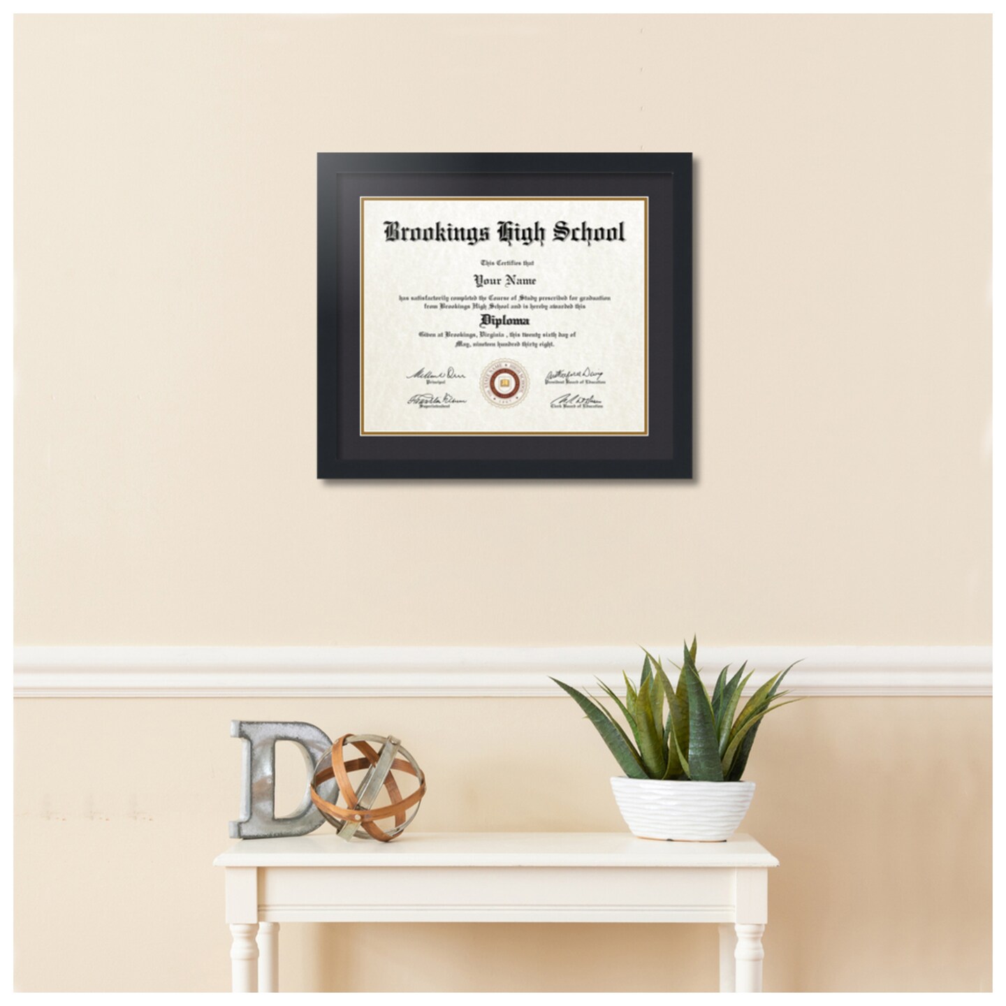 ArtToFrames 14x17 inch Diploma Frame - Framed with Black and Gold Mats, Comes with Regular Acrylic and Sawtooth Hanger for Wall Hanging (D-14x17)
