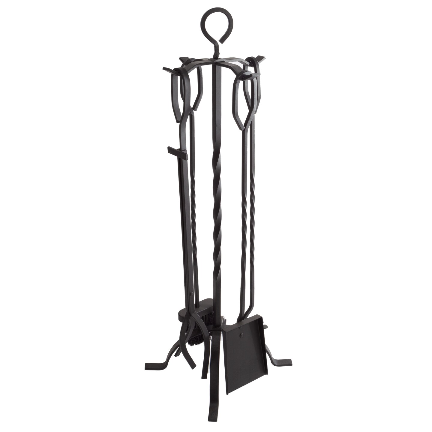 Black Wrought Iron Fireplace Tool Set With Storage Stand And Accessories 32-Inch