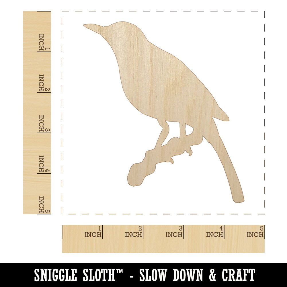Bird on Branch Solid Unfinished Wood Shape Piece Cutout for DIY Craft Projects