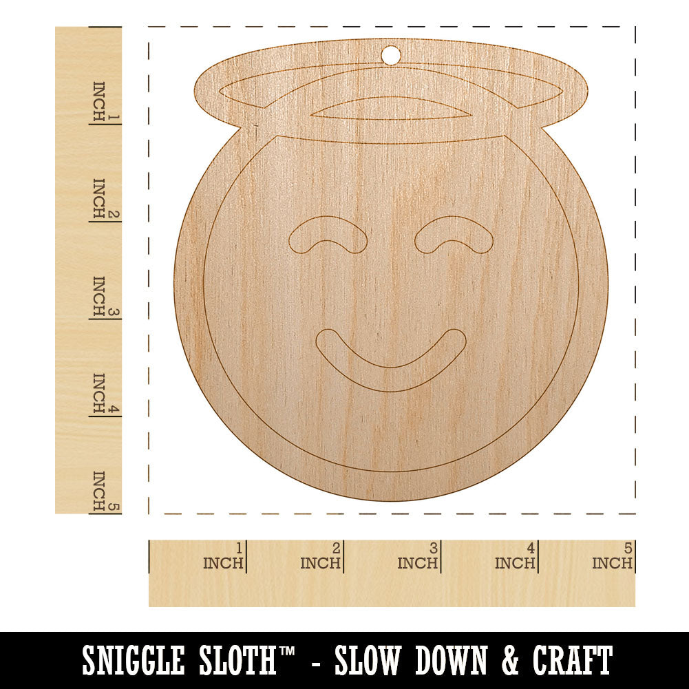 Angel Face Halo Emoticon Unfinished Craft Wood Holiday Christmas Tree DIY Pre-Drilled Ornament