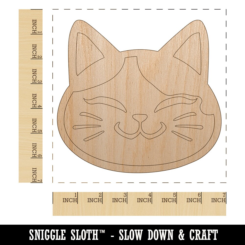 Happy Spotted Cat Face Unfinished Wood Shape Piece Cutout For Diy Craft 