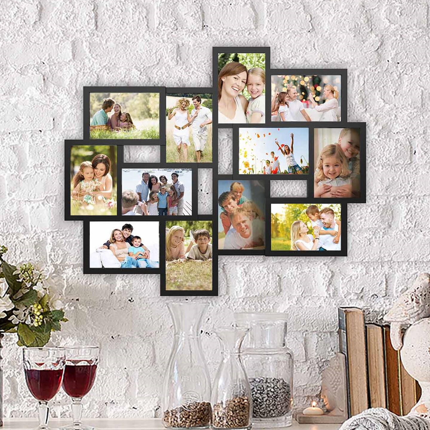 Lavish Home Picture Frame Set, 4x6 Frames Pack For Picture Gallery Wall  With Stand and Hanging Hooks, Set of 6 (Black)