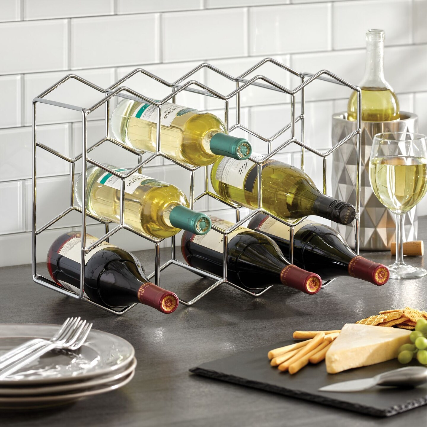 mDesign Hexagon 11 Bottle Wine Rack for Kitchen Counter or Fridge