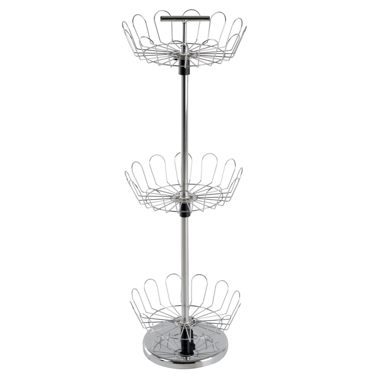 Three Tier Revolving Shoe Tree Organizer Rack Chrome Finish Holds 18 Pairs