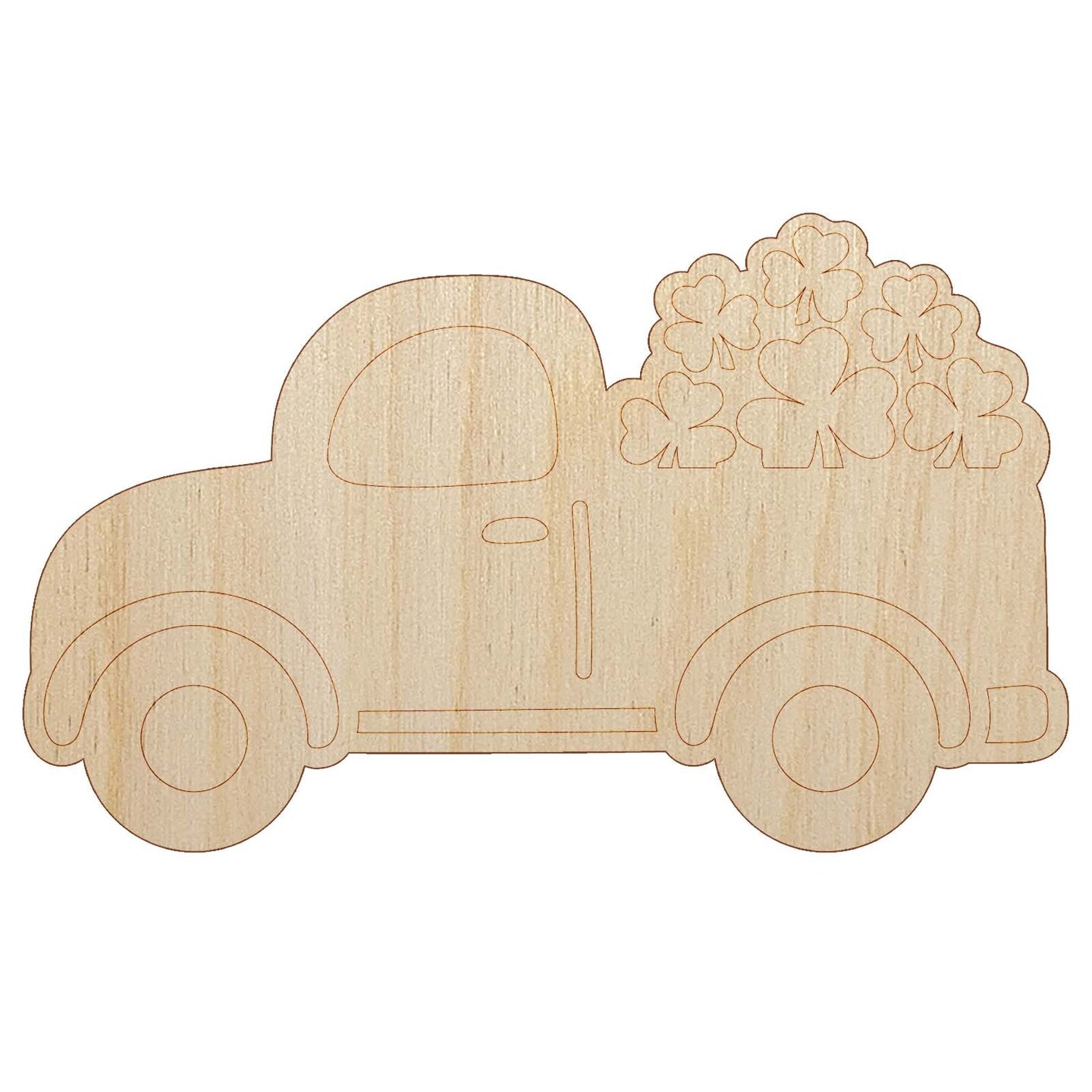Cute Truck with Shamrocks Luck St. Patrick's Day Unfinished Wood Shape Piece Cutout for DIY Craft Projects