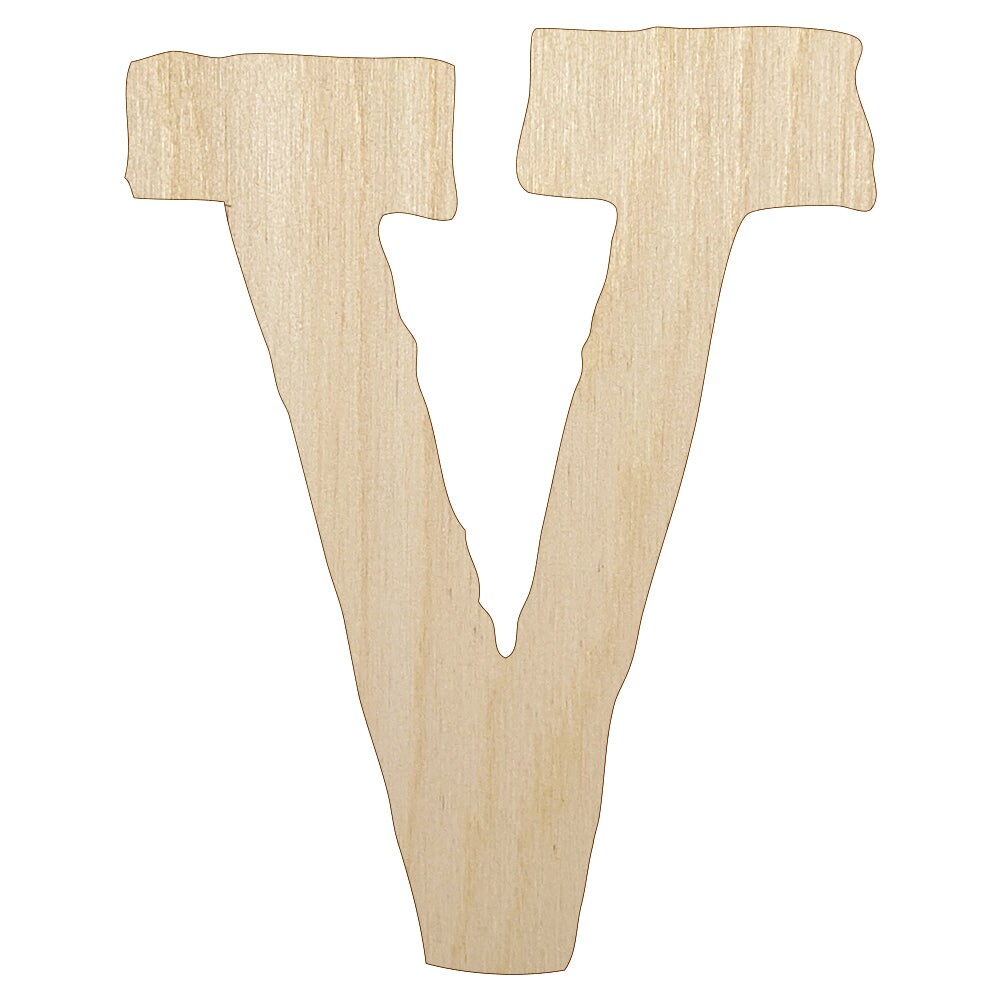 Letter V Uppercase Cute Typewriter Font Unfinished Wood Shape Piece Cutout for DIY Craft Projects