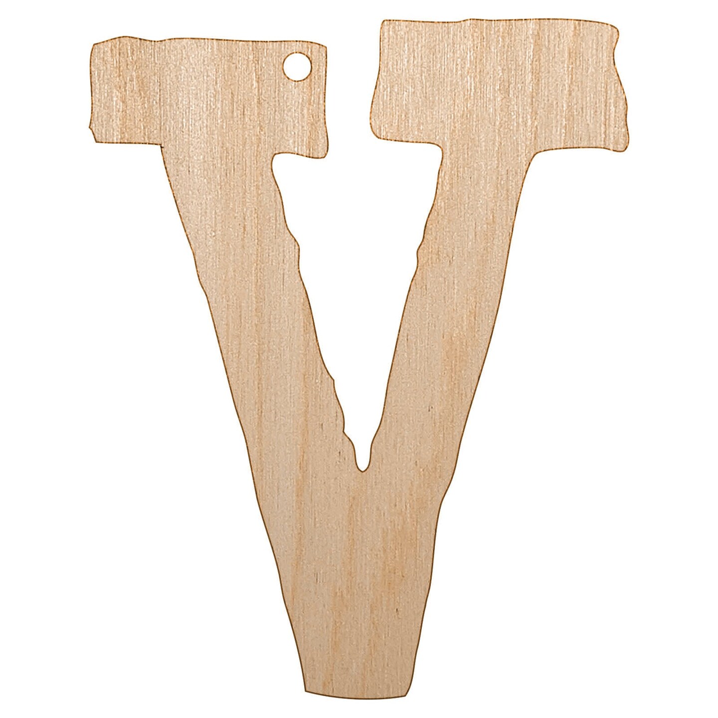 Letter V Uppercase Cute Typewriter Font Unfinished Craft Wood Holiday Christmas Tree DIY Pre-Drilled Ornament