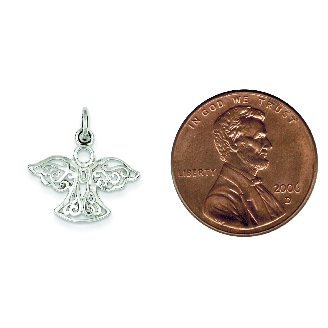 Sterling Silver Filigree Angel Charm Religious Jewelry 20mm L X 20mmW Approx.