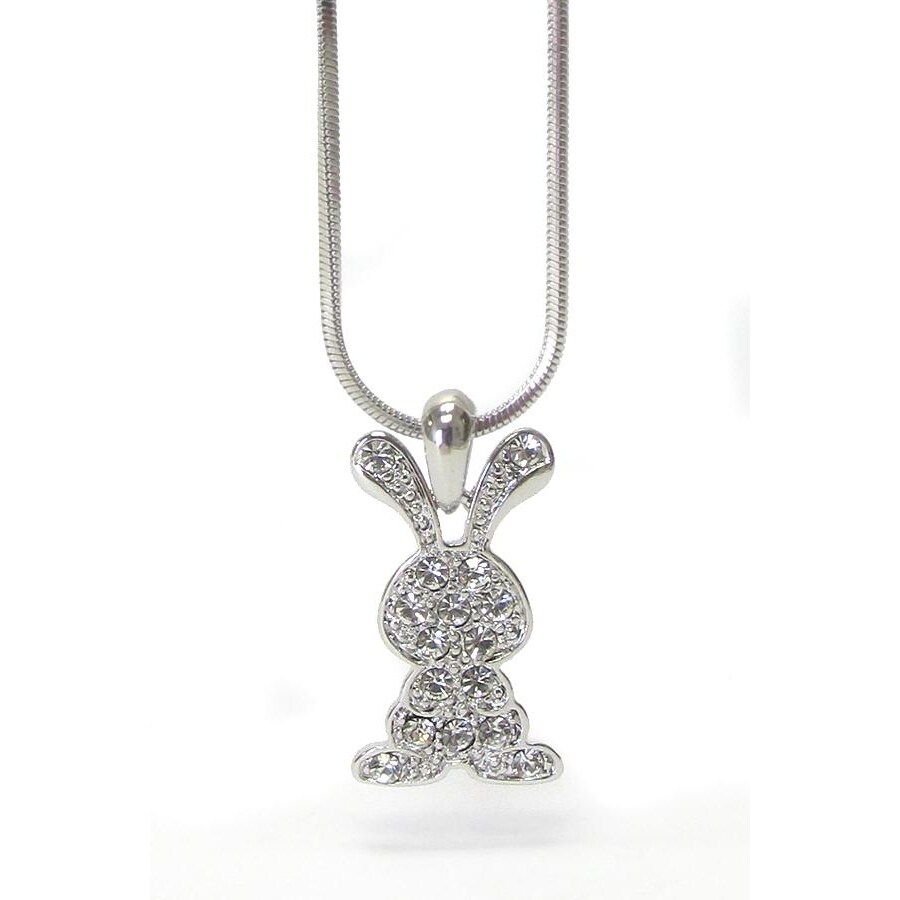 The House of Awareness Whitegold Plating Epoxy and Crystal Silver Bunny Pendant Necklace