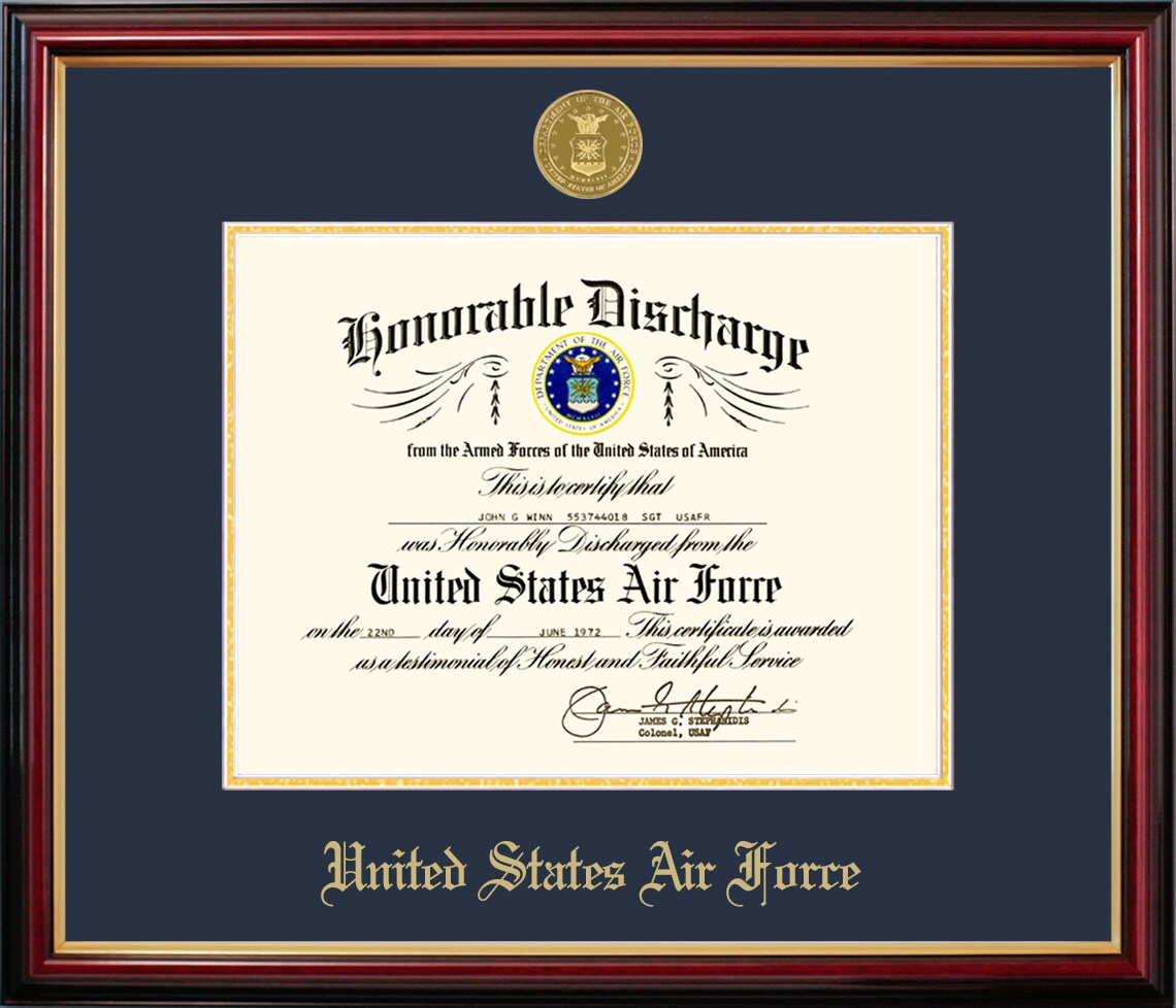 Patriot Frames Air Force 8.5x11 Discharge Petite Frame with Gold Medallion