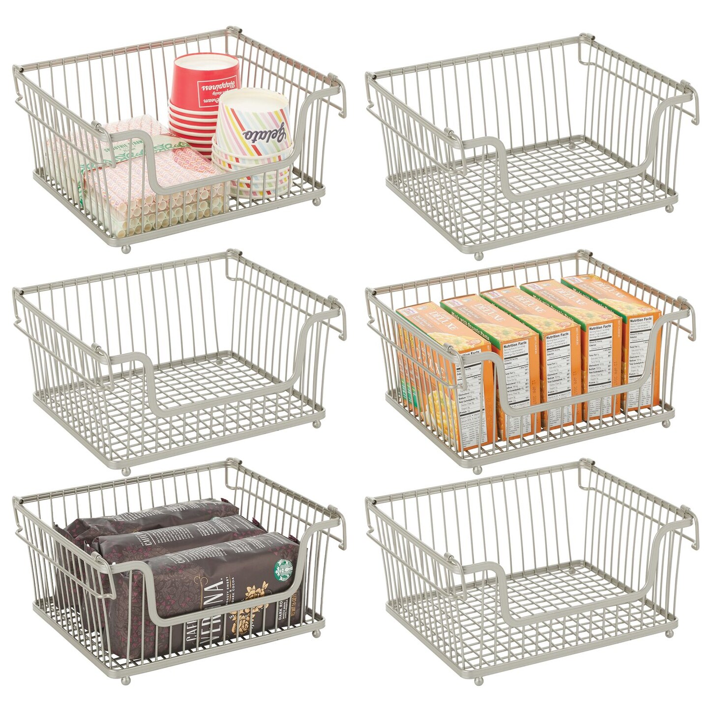mDesign Metal Stackable Kitchen Storage Basket with Handles