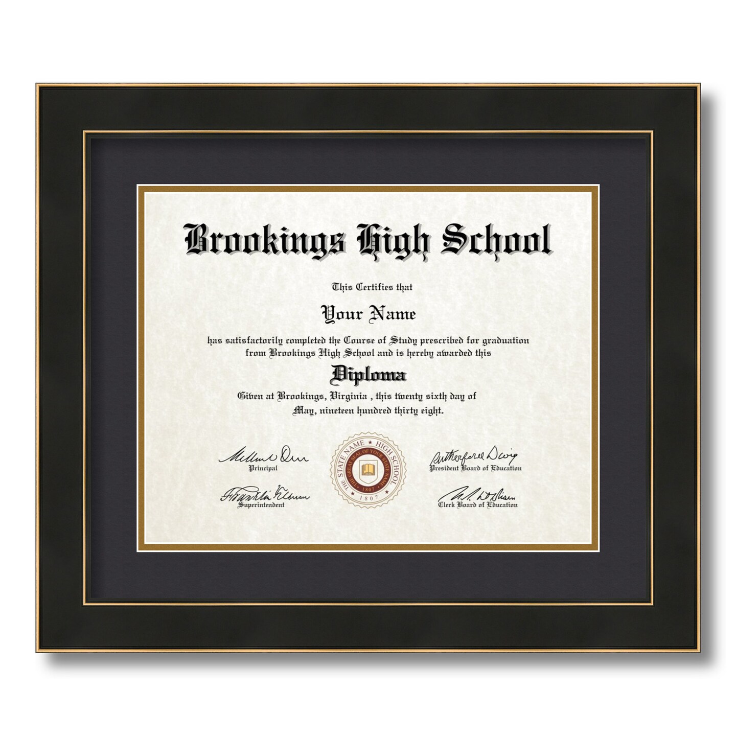 ArtToFrames 11x14 inch Diploma Frame - Framed with Black and Gold Mats, Comes with Regular Glass and Sawtooth Hanger for Wall Hanging (D-11x14)