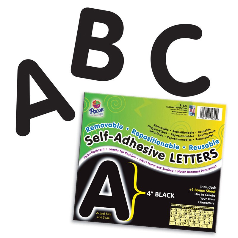 Self-Adhesive Letters, Black, Puffy Font, 4&#x22;, 78 Characters