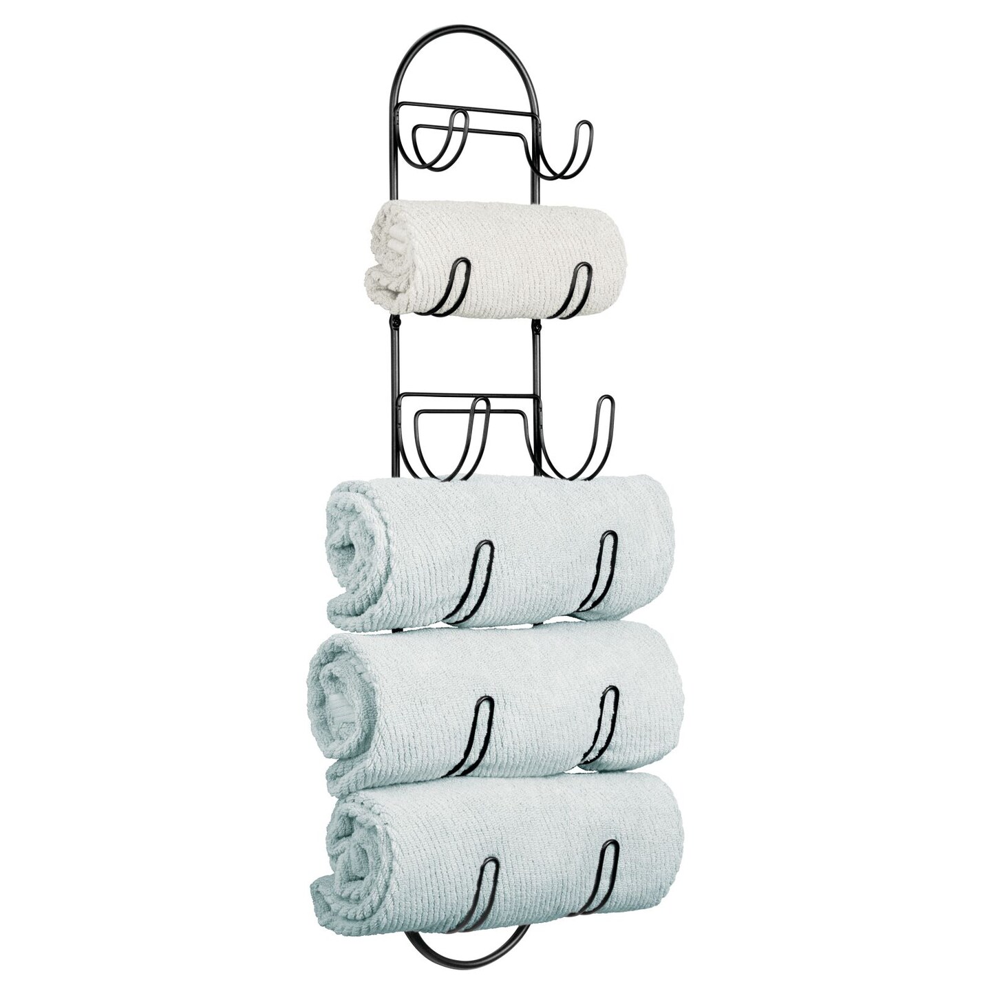 mDesign Metal Wall Mount Bath Towel Storage Organizer Rack, 6 Shelves