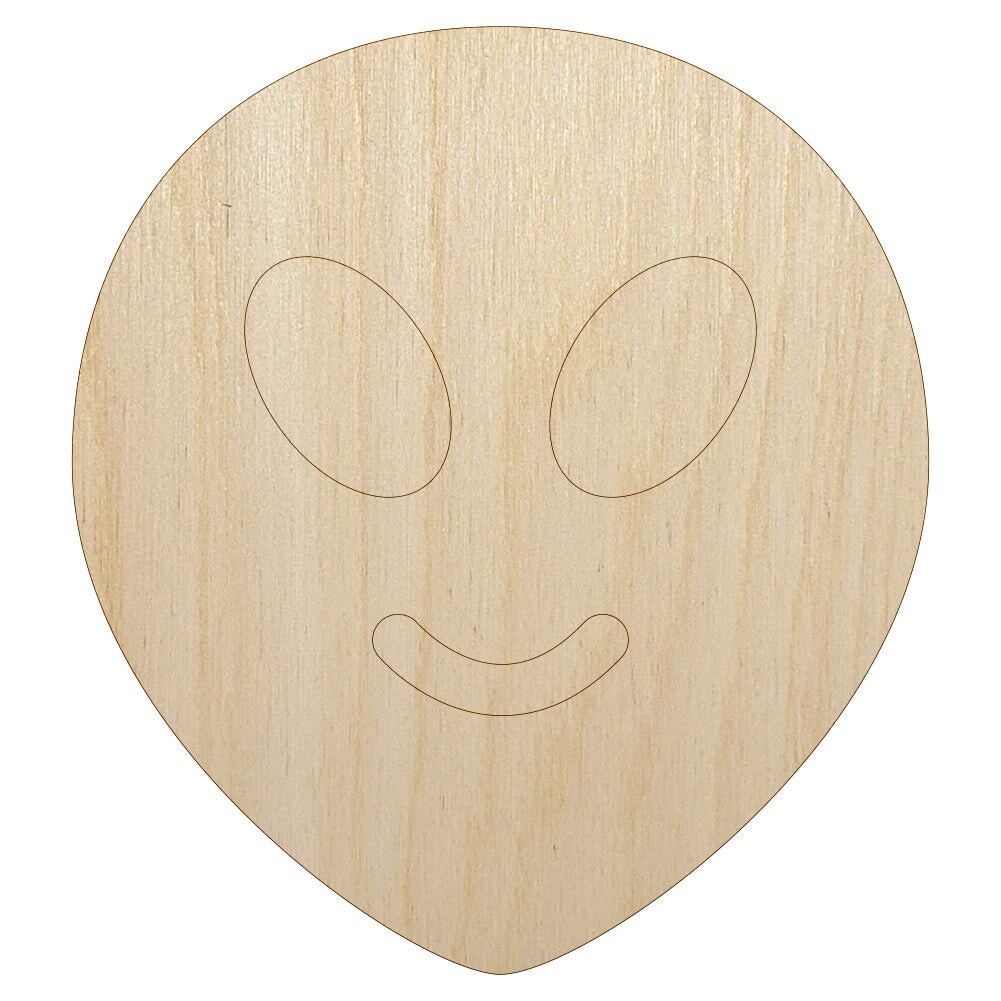 Smiling Happy Alien Emoticon Unfinished Wood Shape Piece Cutout for DIY Craft Projects