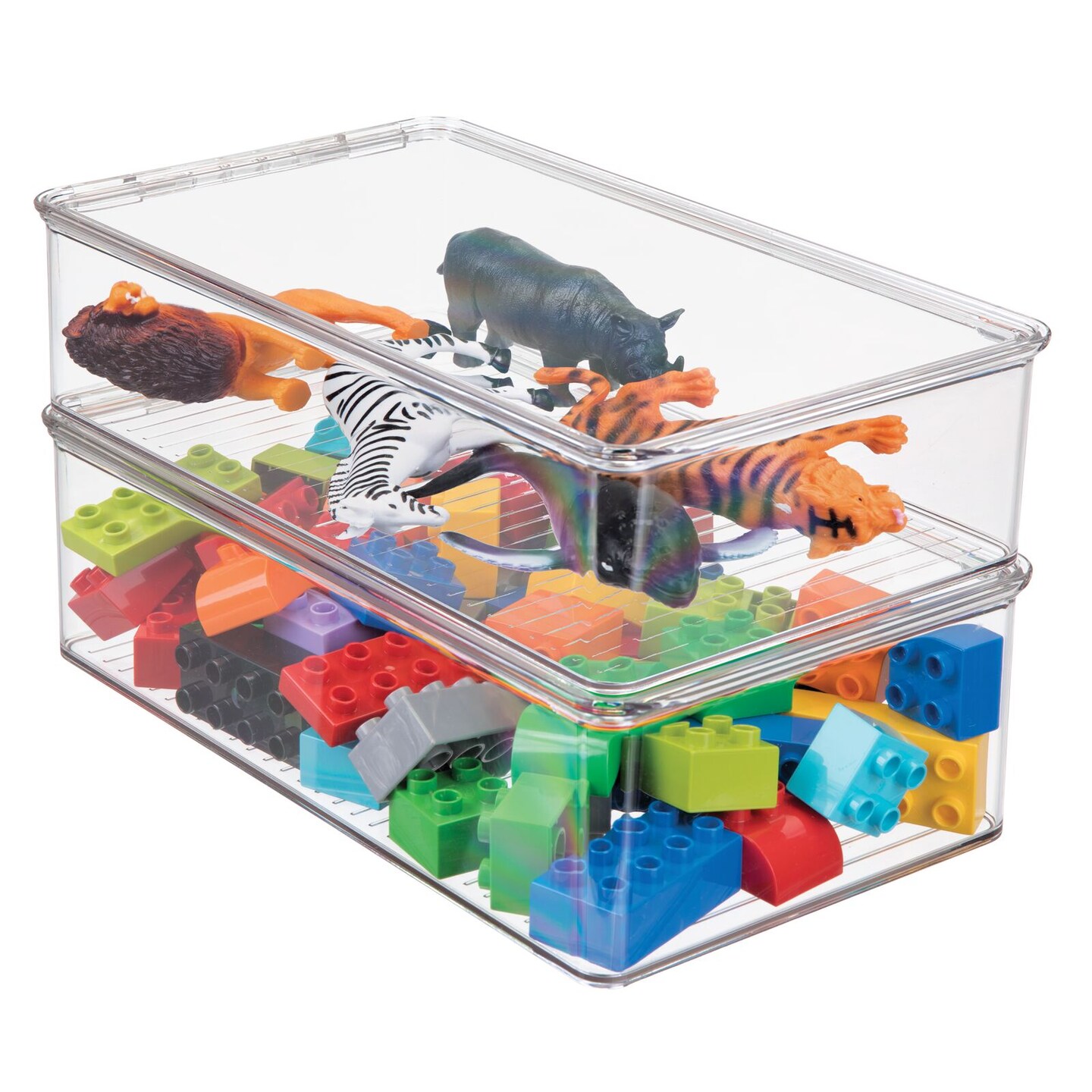 mDesign Plastic Stackable Toy Storage Bin Box with Lid