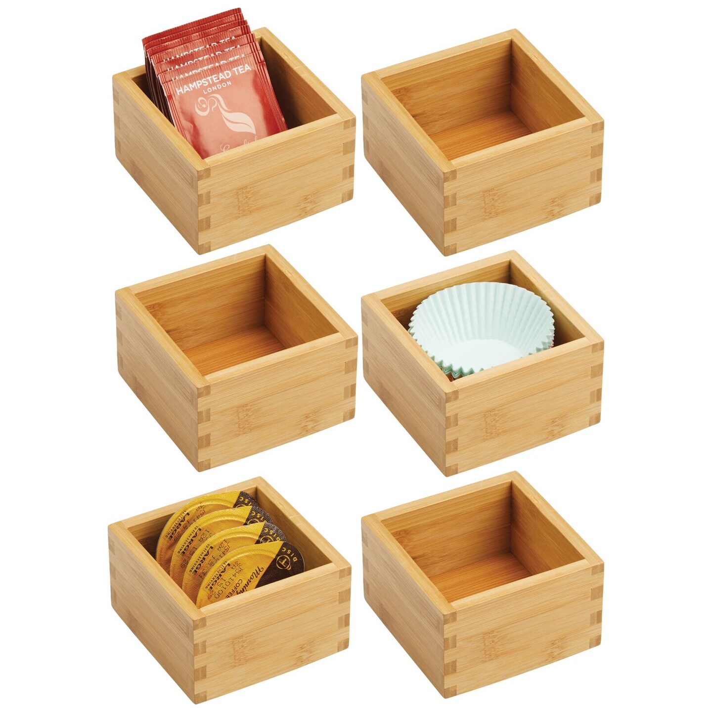 mDesign Bamboo Stackable Kitchen Drawer Organizer Tray, 6 Pack
