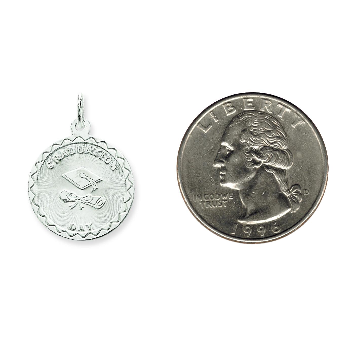 Sterling Silver Graduation Day Disc Charm Cap Diploma Jewerly 27mm x 20mm