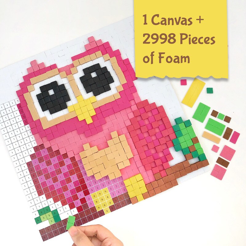 Stick n Stack Mosaic Arts and Crafts for Kids with 3D Foam Stickers - Owl Design - Mess-Free Kids Craft Kit for Striking 3D Art - Unique Owl Gifts for Girls and Boys Ages 10 and Up&#x2026;
