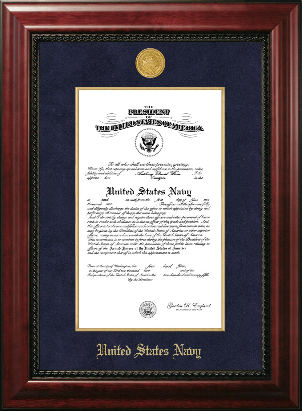 Patriot Frames Navy 10x14 Certificate Executive Frame with Gold Medallion with Gold Fillet