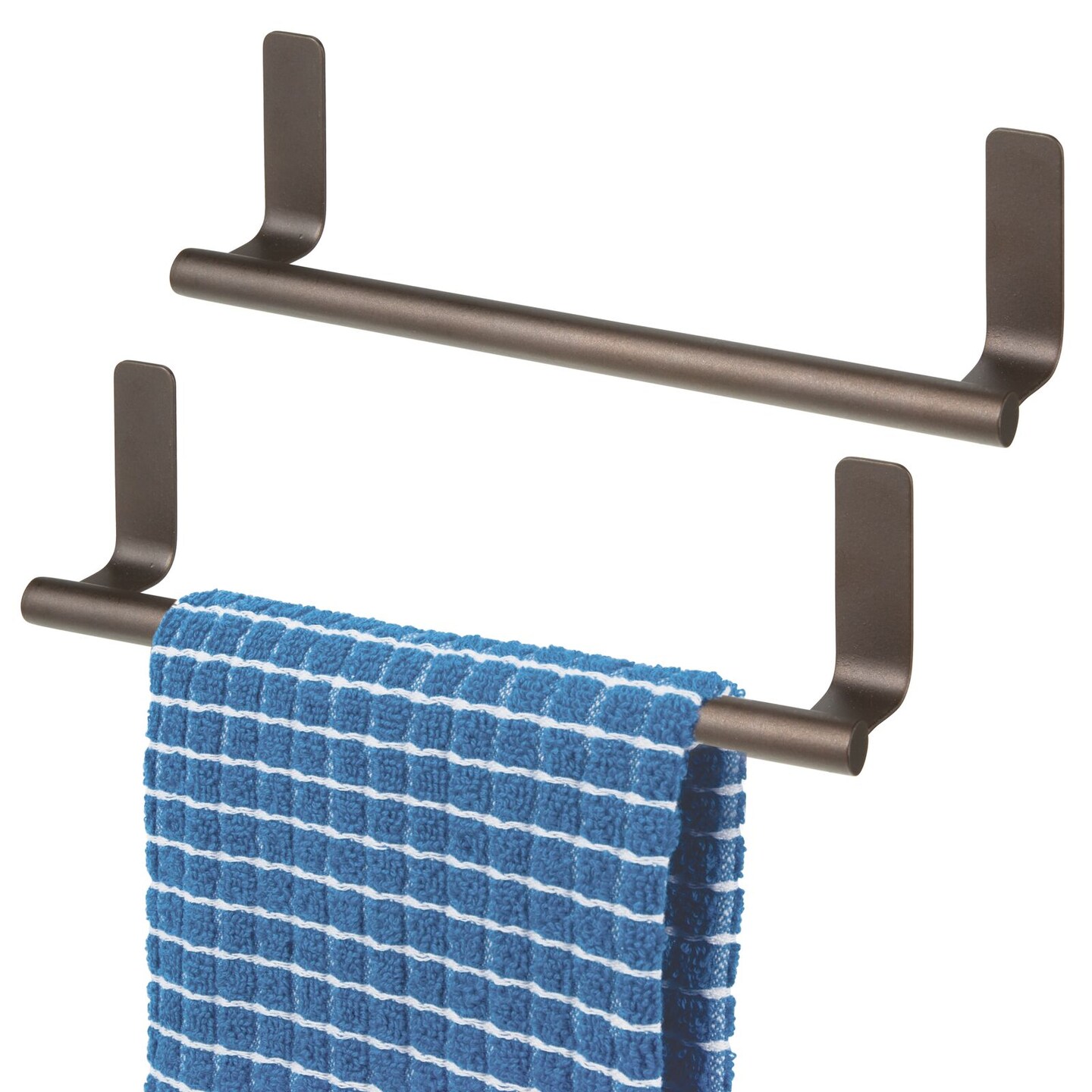 mDesign Steel Wall-Mounted Self-Adhesive Towel Rack Holder - 2 Pack