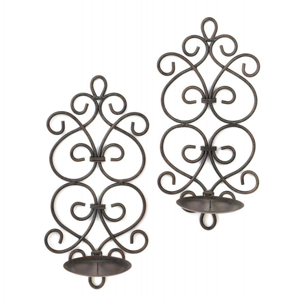 Home Locomotion Black Iron Scrollwork Candle Wall Sconces
