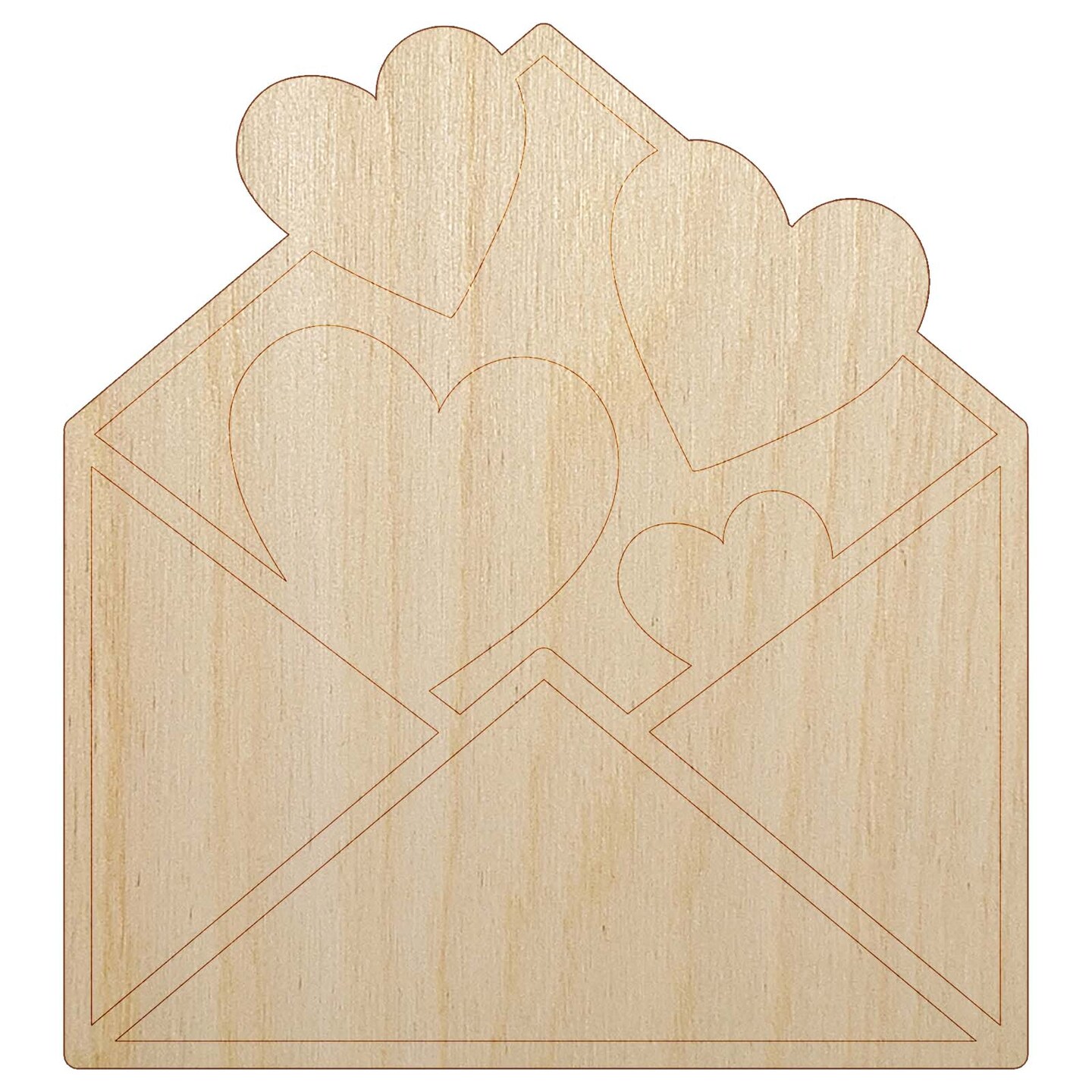 Envelope Full of Hearts Love Valentine's Day Unfinished Wood Shape Piece Cutout for DIY Craft Projects