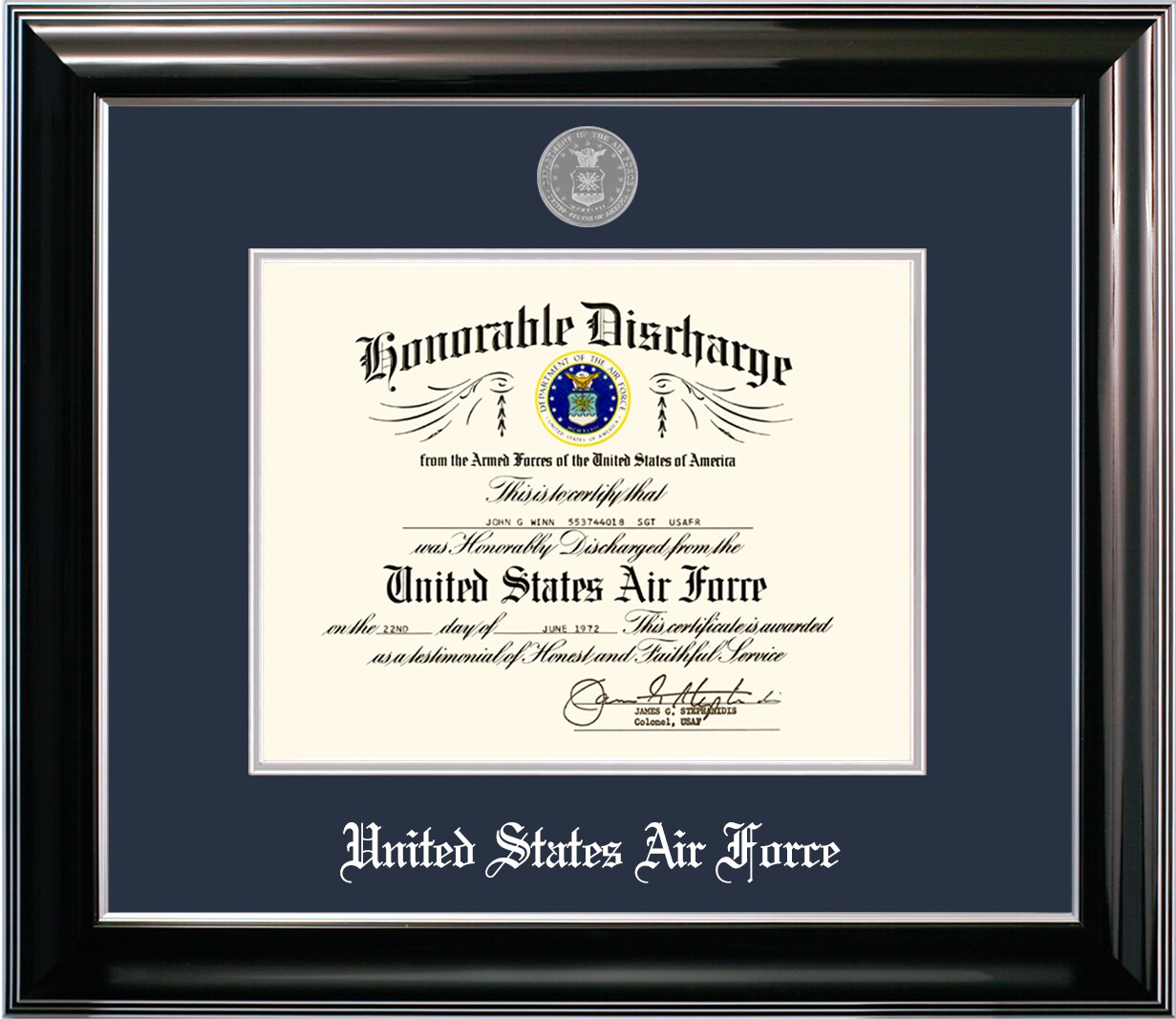 Patriot Frames Air Force 8x10 Discharge Classic Black Frame with Silver Medallion