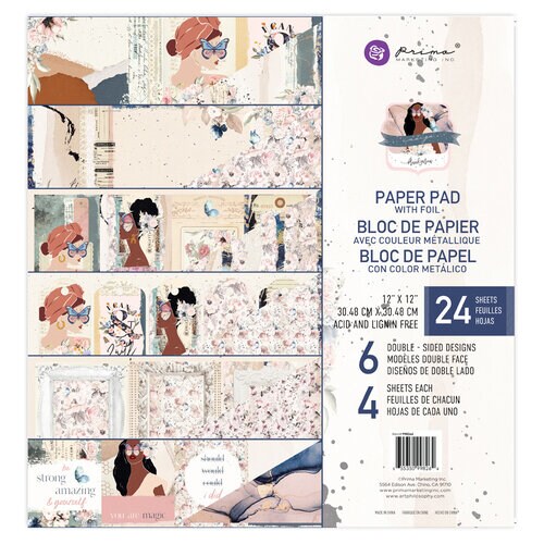 Prima Marketing Inc. Indigo 12x12 Double-Sided Cardstock Paper Pad With Foil-24 sheets