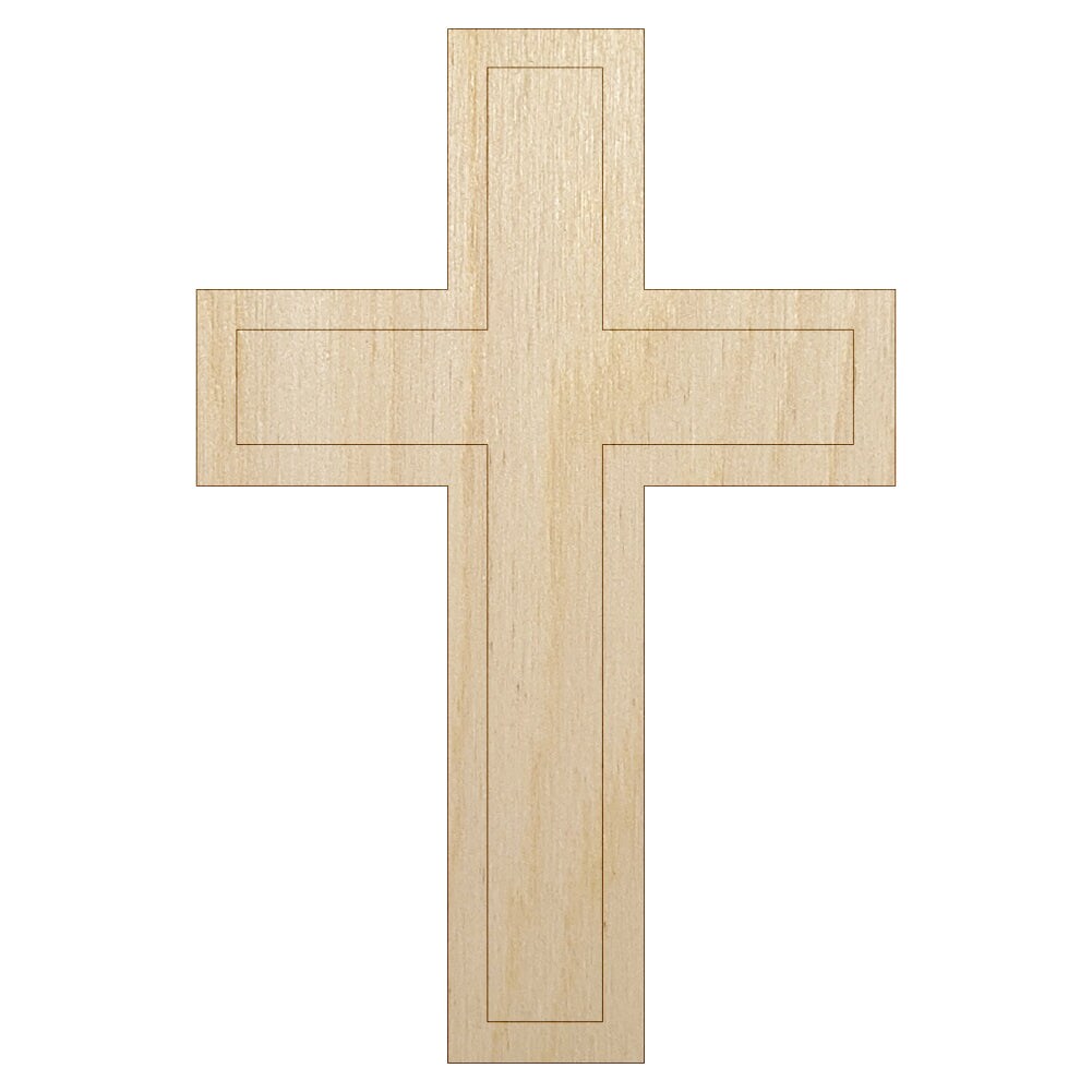 Cross with Outline Christian Unfinished Wood Shape Piece Cutout for DIY Craft Projects