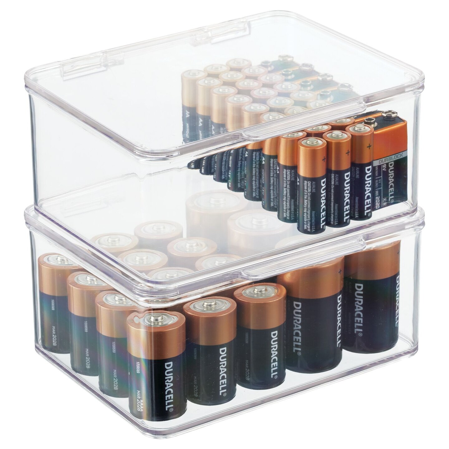 mDesign Plastic Stackable Divided Battery Storage Organizer Box, 2 Pack - Clear