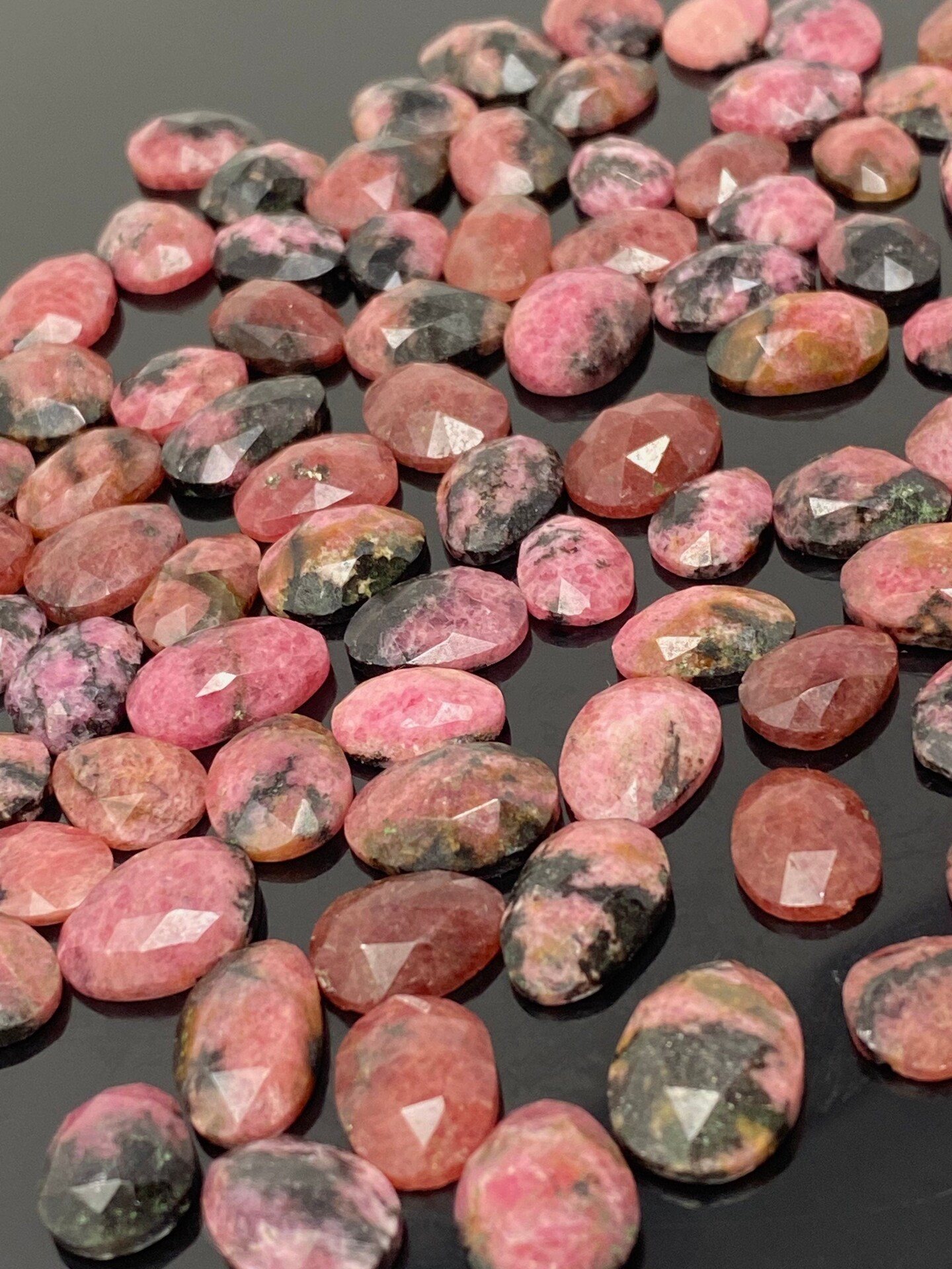 Natural Rhodonite Rose Cut Cabochons Gemstones, Aqua - 10x7mm- 14x11mm - 10 Pieces