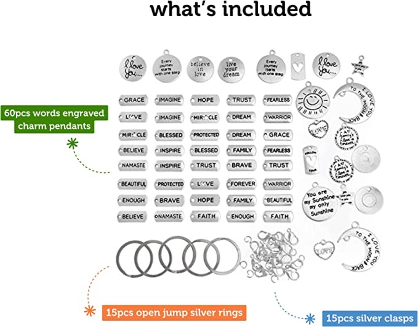 Incraftables 60pcs Silver Word Charms &#x26; 166pcs Bronze Charms Set w/ 120pcs Antique Charms (Small &#x26; Large), 20pcs Word Charms &#x26; 26pcs A-Z Letter Charm for Jewelry Making. Bulk DIY Necklace, Bracelet.