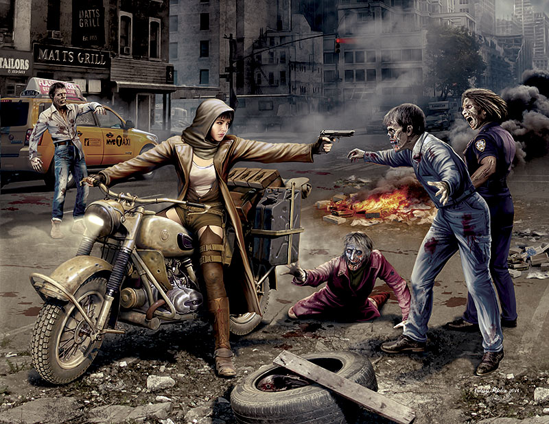 Master Box LTD  1/35 M Zombieland Zombie Hunter Road to Freedom Kit (4 Zombies &#x26; Escaping Girl Plastic Model