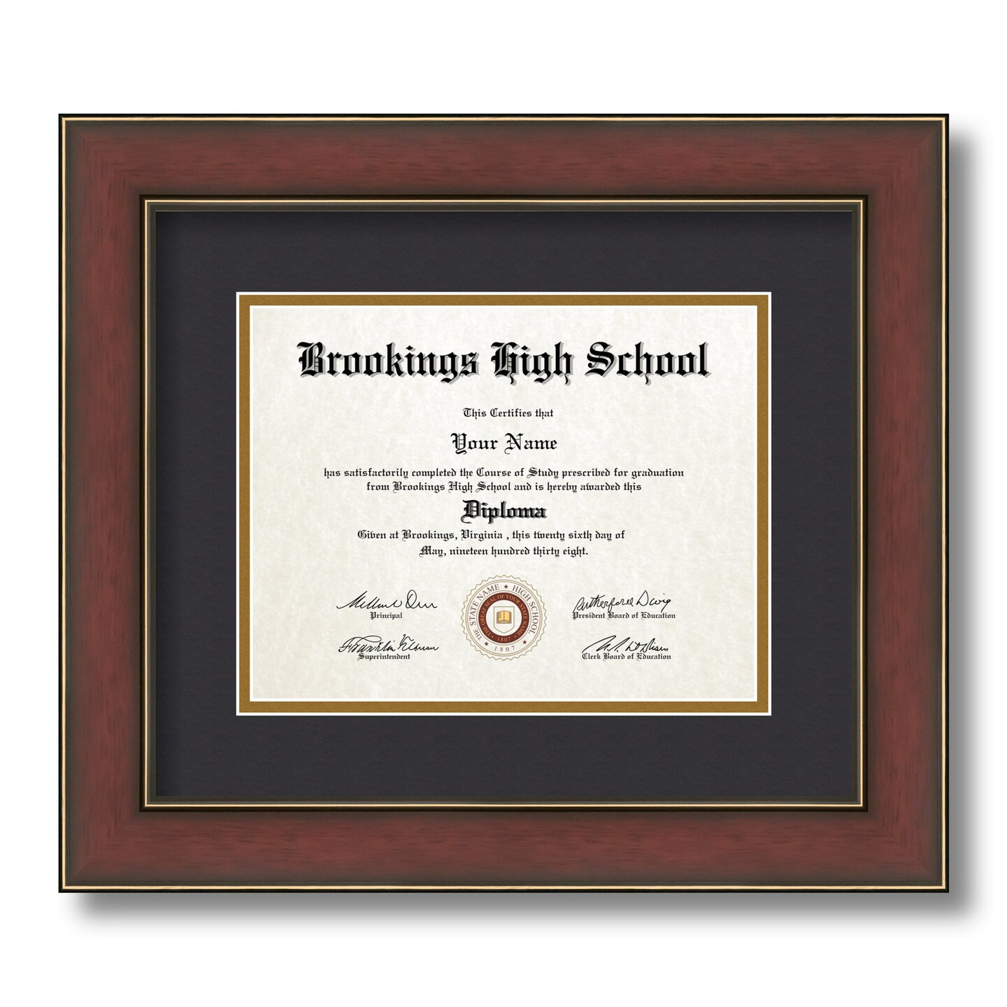 ArtToFrames 7x9 inch Diploma Frame - Framed with Black and Gold Mats, Comes with Regular Glass and Sawtooth Hanger for Wall Hanging (D-7x9)