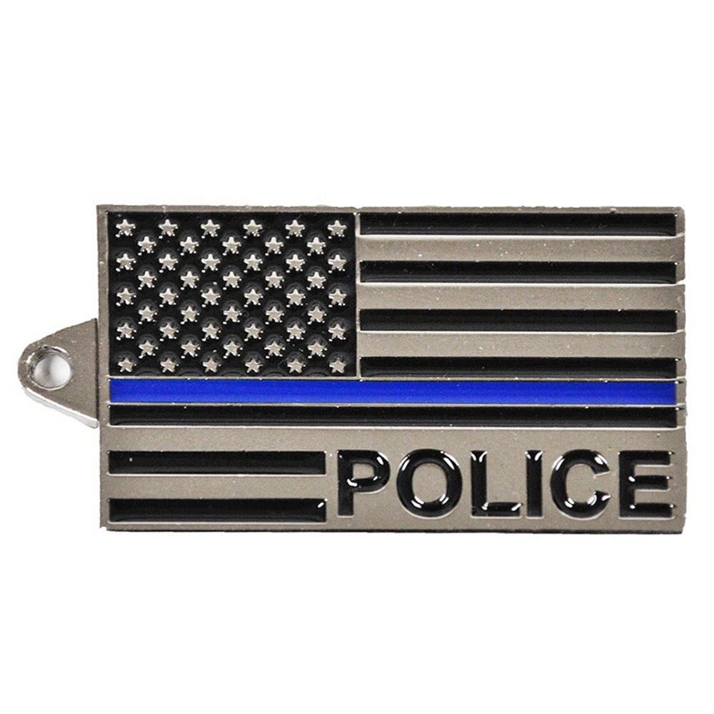 POLICE BLUE LINE FLAG KEY RING (1-5/8&#x22;)