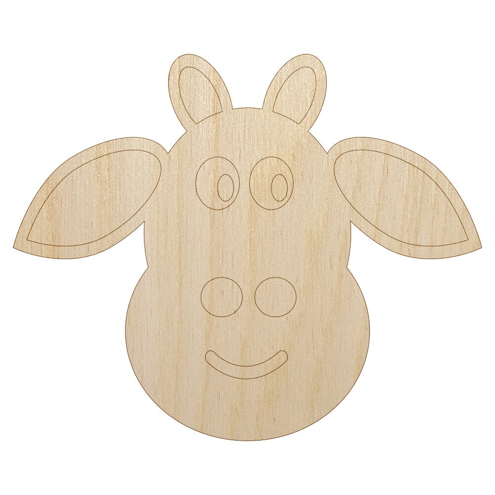 Cheerful Cow Face Doodle Unfinished Wood Shape Piece Cutout for DIY Craft Projects