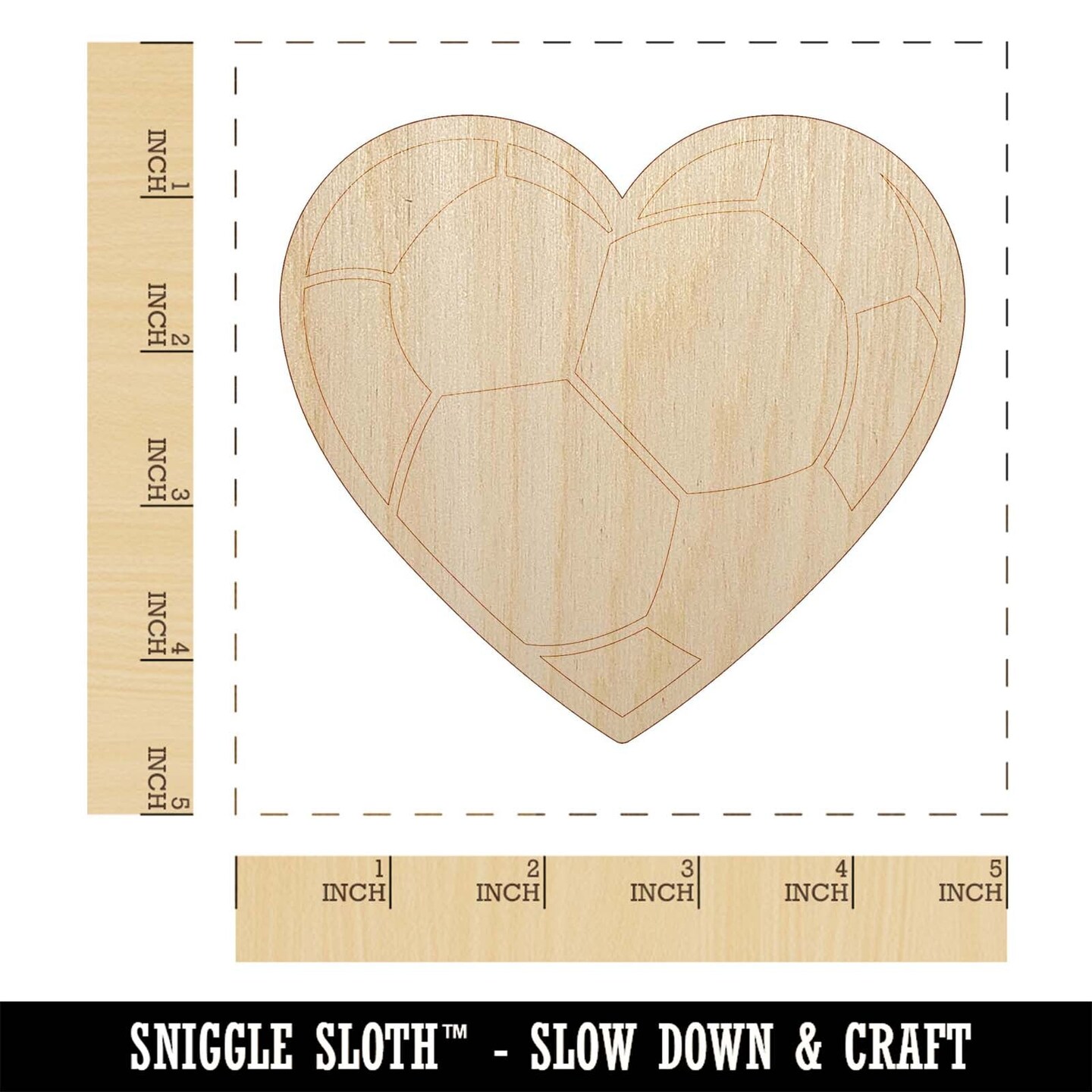 Heart Shaped Soccer Ball Futbol Sports Unfinished Wood Shape Piece Cutout for DIY Craft Projects