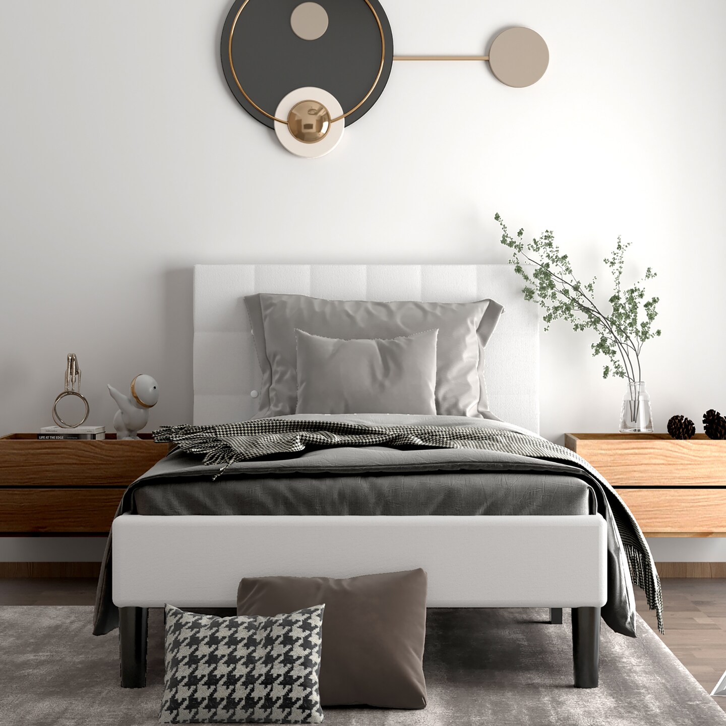 Costway Twin Upholstered Bed Frame Button Tufted Headboard Mattress Foundation
