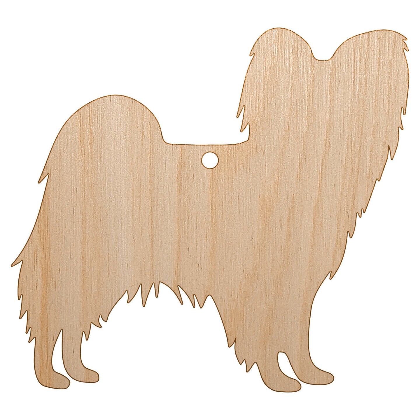 Papillon Continental Toy Spaniel Dog Solid Unfinished Craft Wood Holiday Christmas Tree DIY Pre-Drilled Ornament