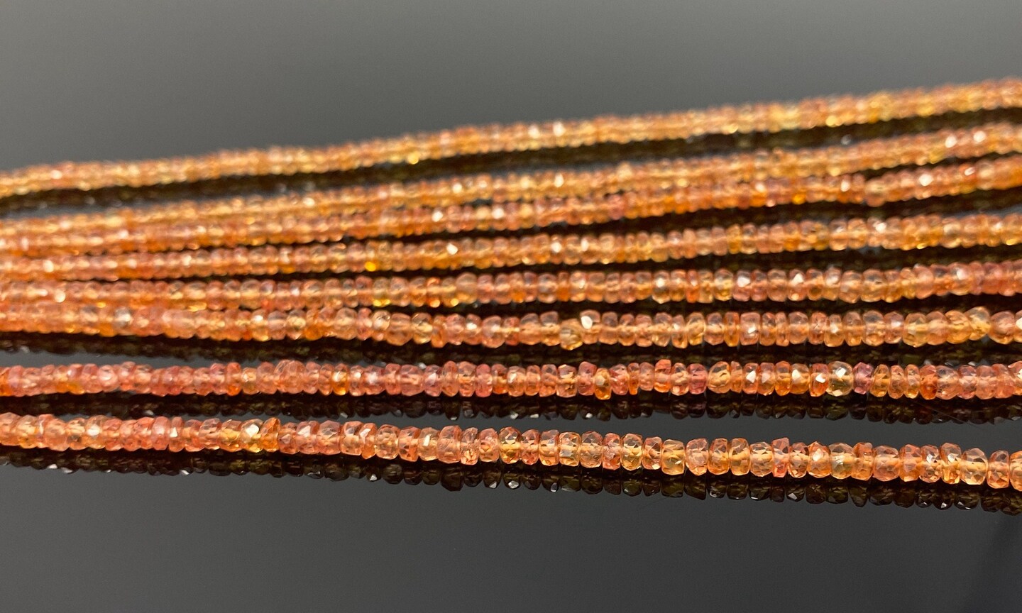 Natural Songea Sapphire Gemstone Beads - Micro Faceted, 16.5&#x22;&#x9D;, Orange Red, 2.5mm - 3.5mm