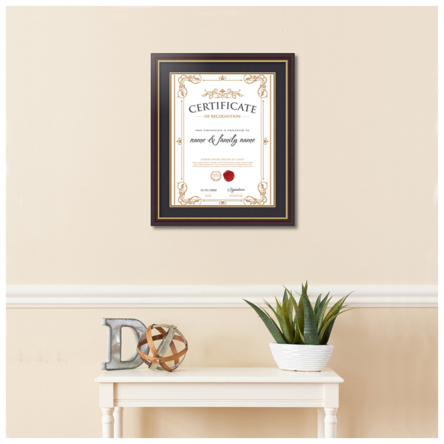 ArtToFrames 18x14 inch Diploma Frame - Framed with Black and Gold Mats, Comes with Regular Acrylic and Sawtooth Hanger for Wall Hanging (D-18x14)
