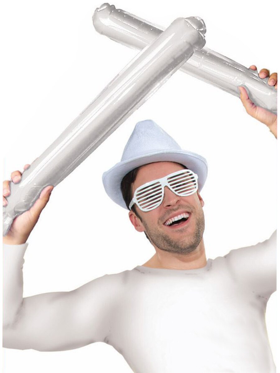 2 Cheerleader Team School Spirit Rally White Inflatable Colored Spirit Sticks